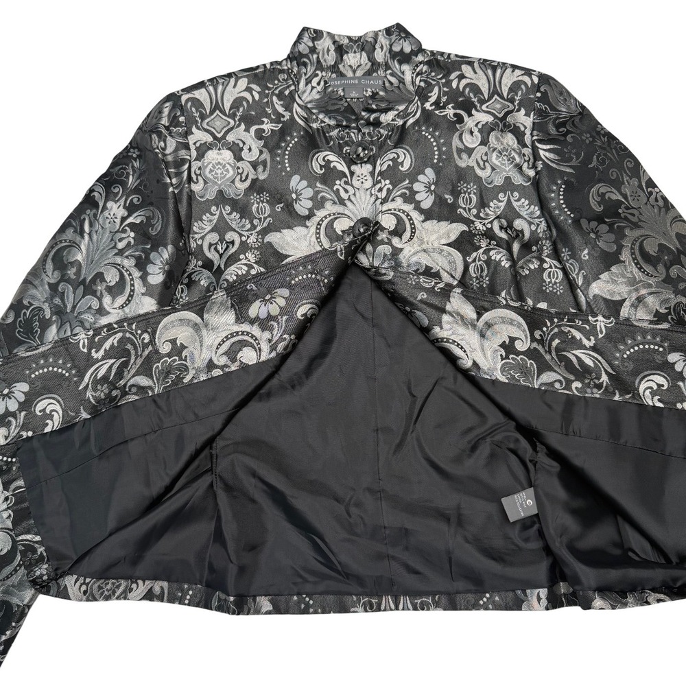 Vintage Chaus 100% Silk Mandarin Jacket Black Metallic Brocade Women Size 8 Luxe - Picture 9 of 10